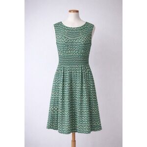 Maeve Anthropologie Evaline Green Geometric Smocked Midi Dress XS